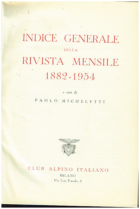Copertina di Indice Generale della Rivista 1882-1954